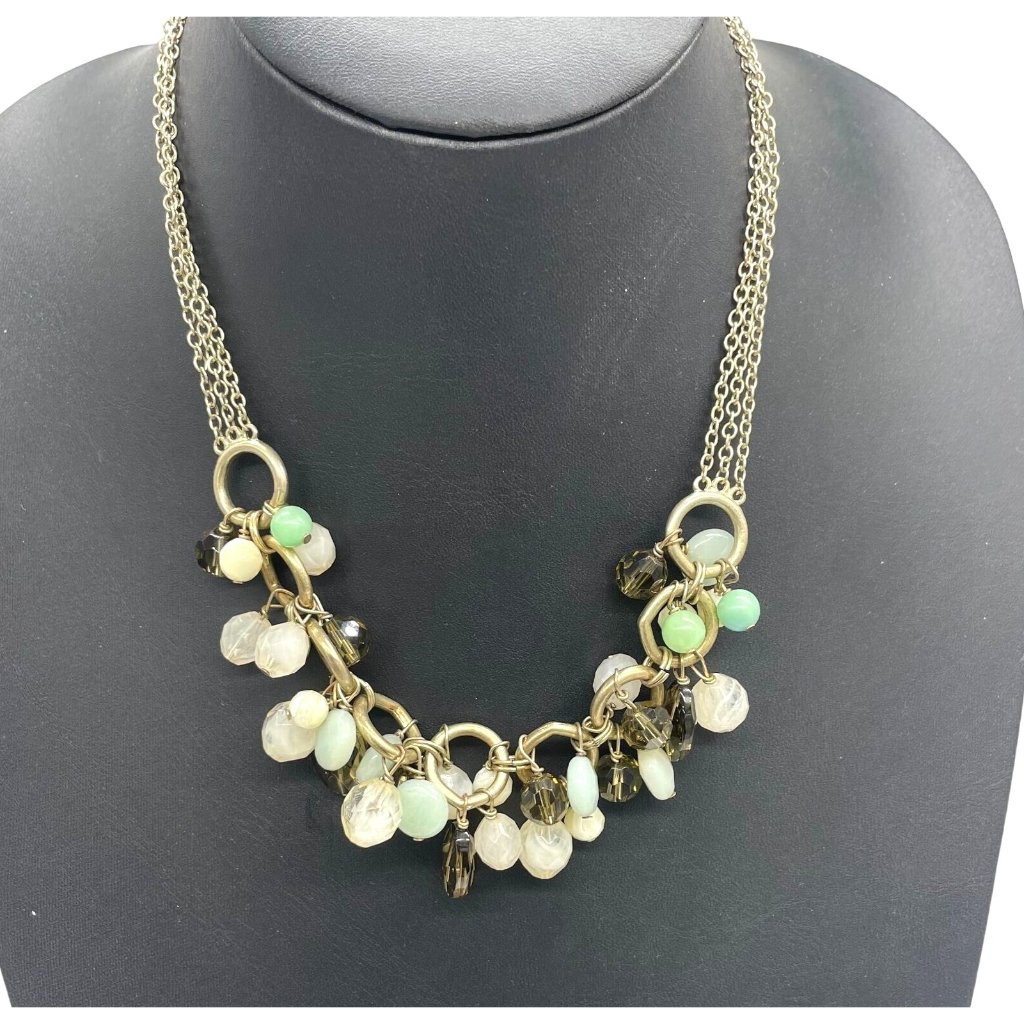 Talbots Multicolor Glass Beaded Statement Choker Necklace Gold Tone Elegant